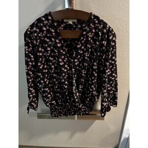 Michael Kors Floral Long Sleeve Smocked Waist Top SIze L